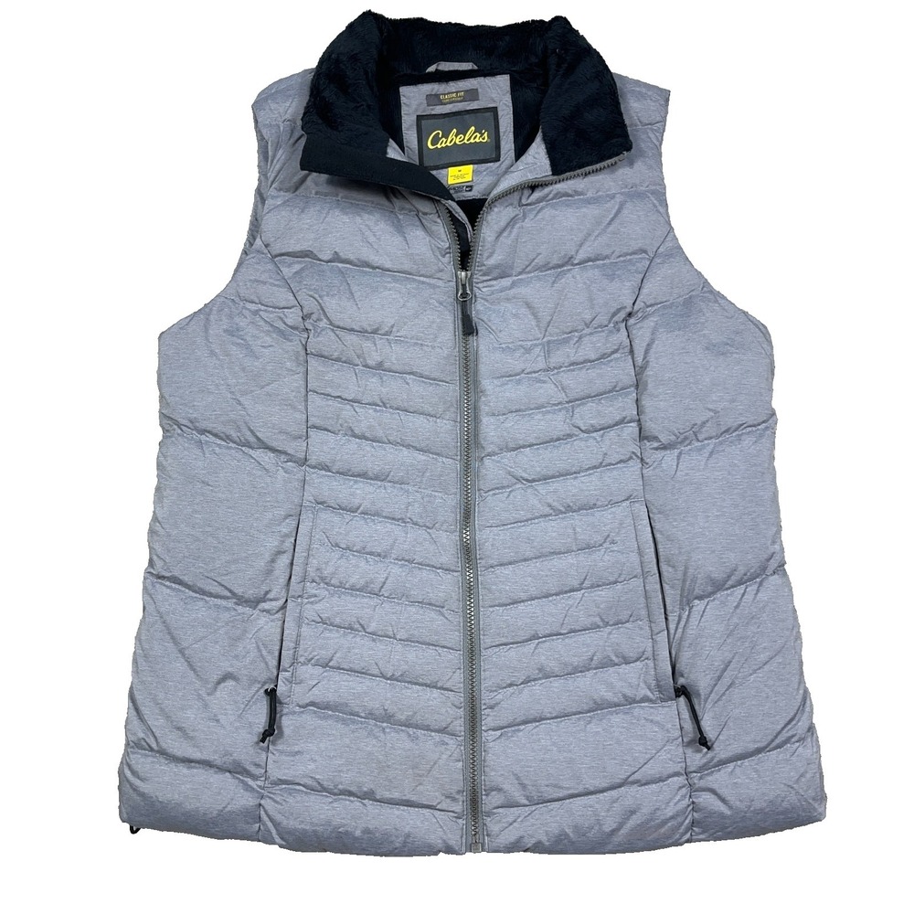 Cabelas Puffer Vest Women XL Gray 650‎ Down FillClassic Fit Hiking Outdoor Adult